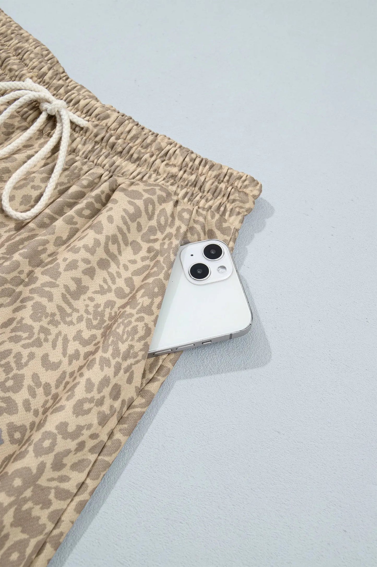 Khaki Leopard Star Print Long Sleeve Loose Casual Two Piece Pants Set