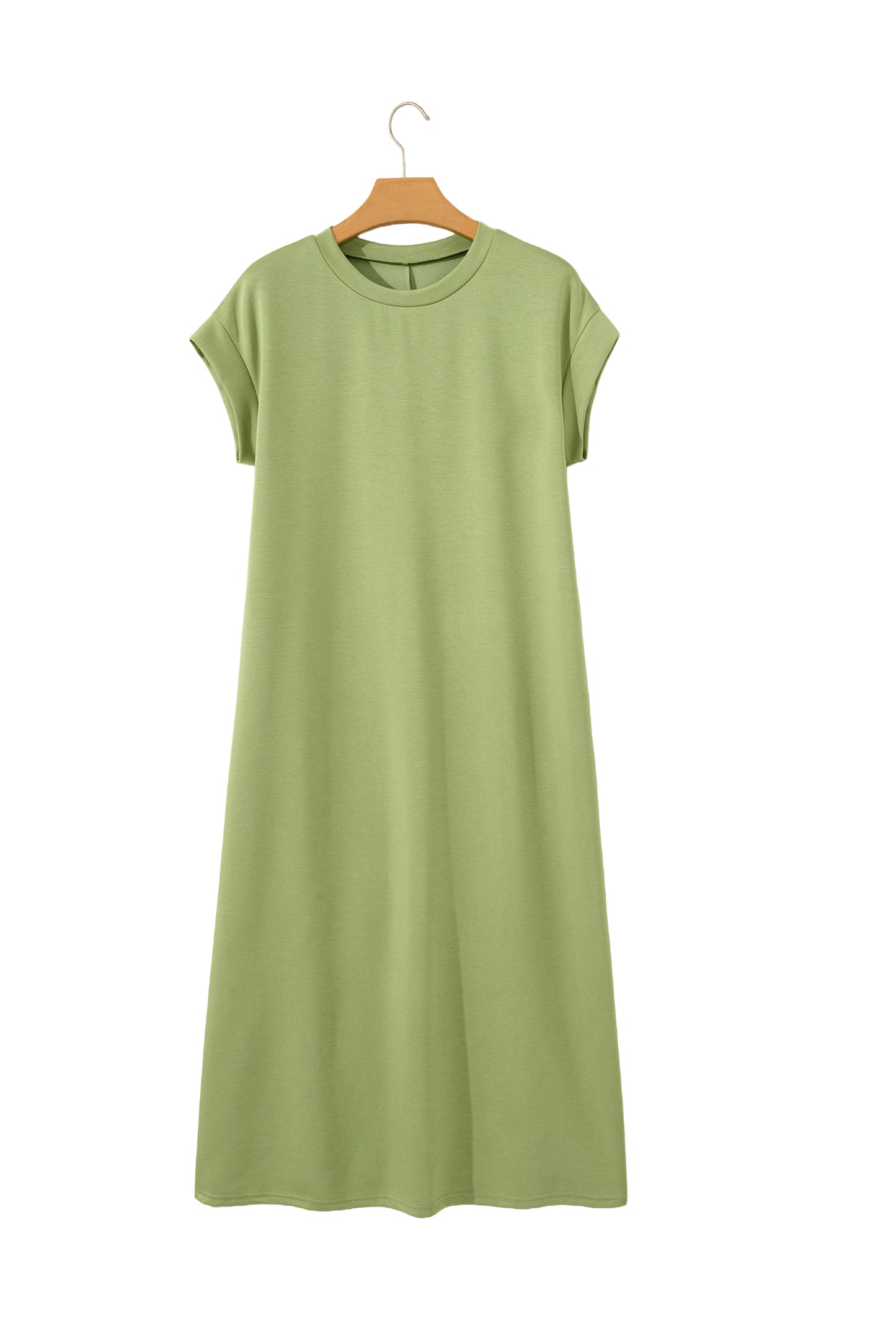 Red Sandalwood Solid Color Long T Shirt Dress with Slits