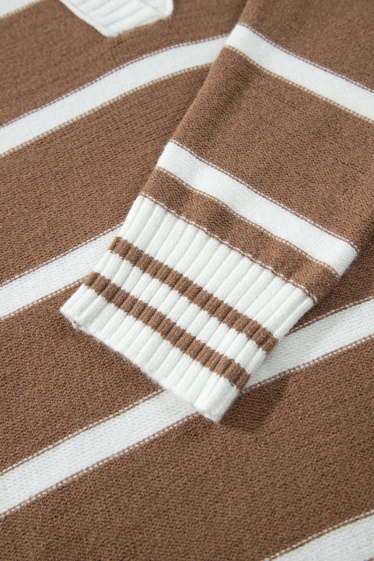 Brown Stripe Striped V Neck Long Sleeve Shift Plus Size Sweater