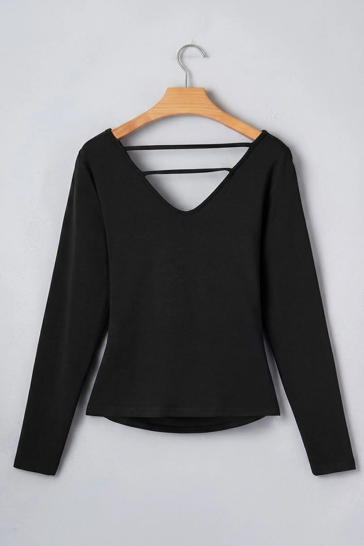 Black Color Block Drape V Neck Pleated Long Sleeve Top