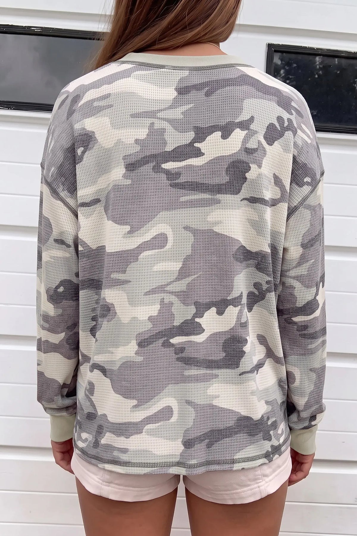 Multicolour Western Camo Textured Knit Long Sleeve Top