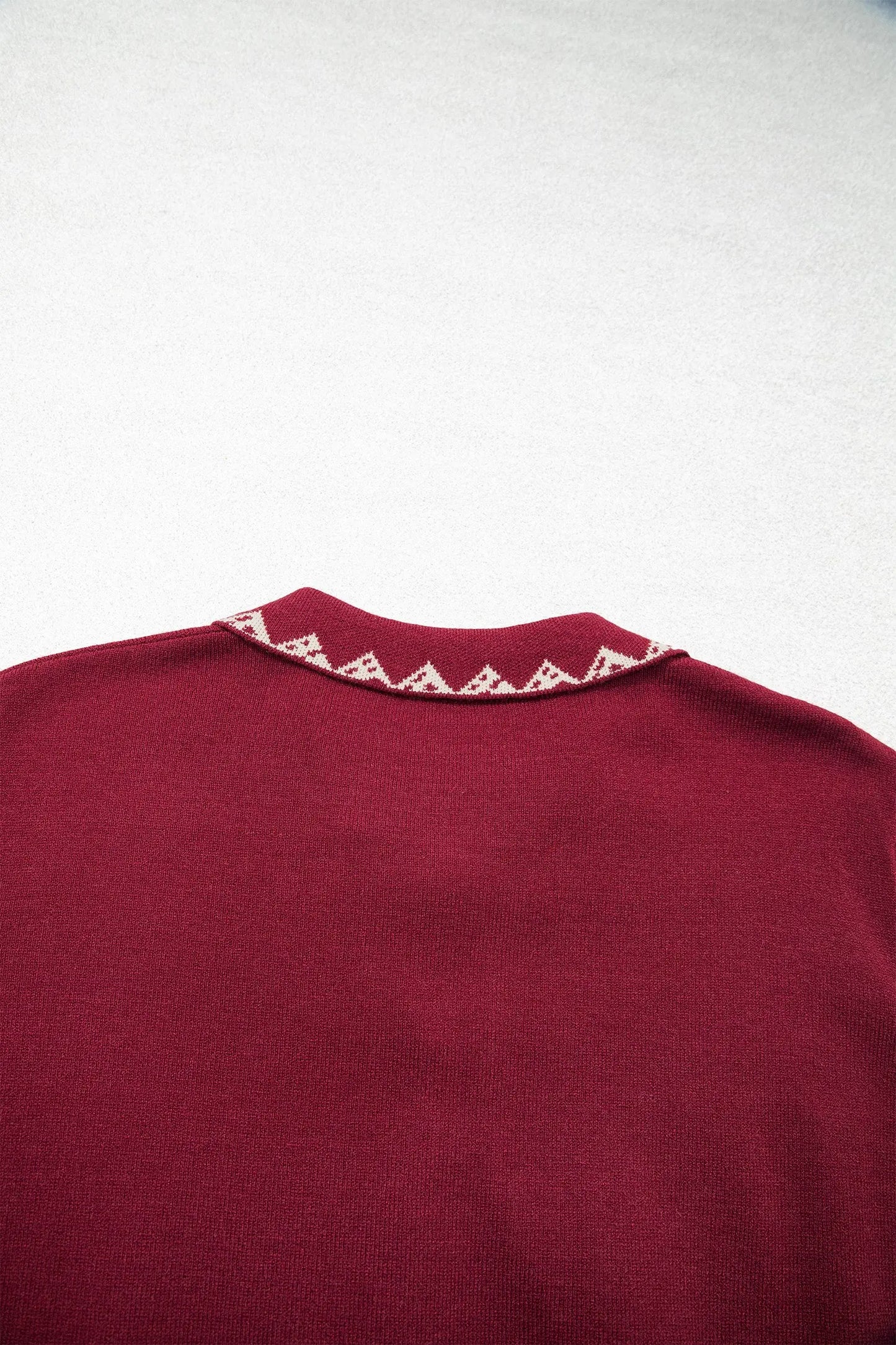 Burgundy Bow Pocket Collar Long Sleeve Knit Cardigan