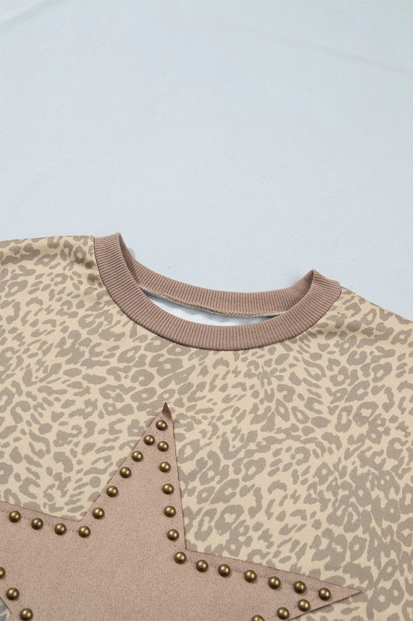 Khaki Leopard Star Print Long Sleeve Loose Casual Two Piece Pants Set