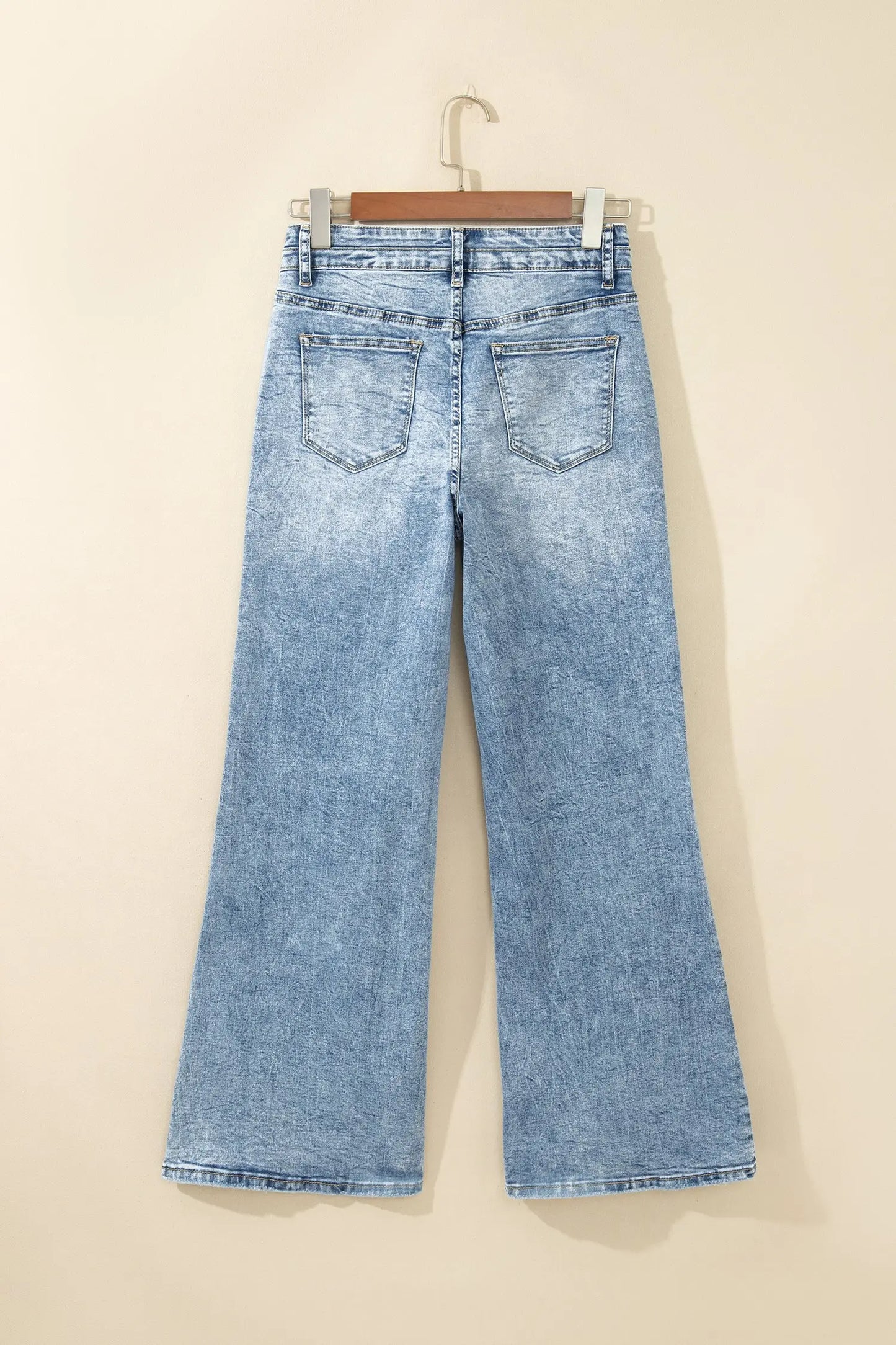 Beau Blue Acid Wash Pocket Detail Flare Jeans