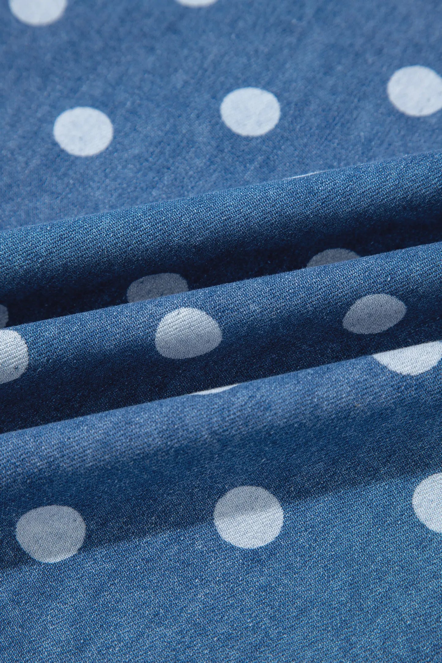 Blue Polka Dot Long Sleeve Collar Shift Tunic Denim Jacket