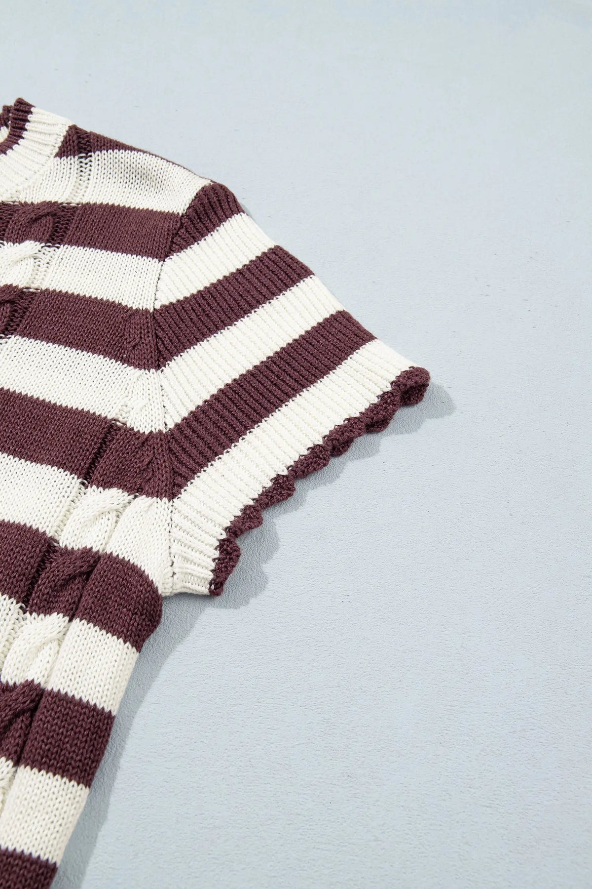 Brown Stripe Ribbed Knit Short Sleeve Sweater detail view · nz-alt-v1