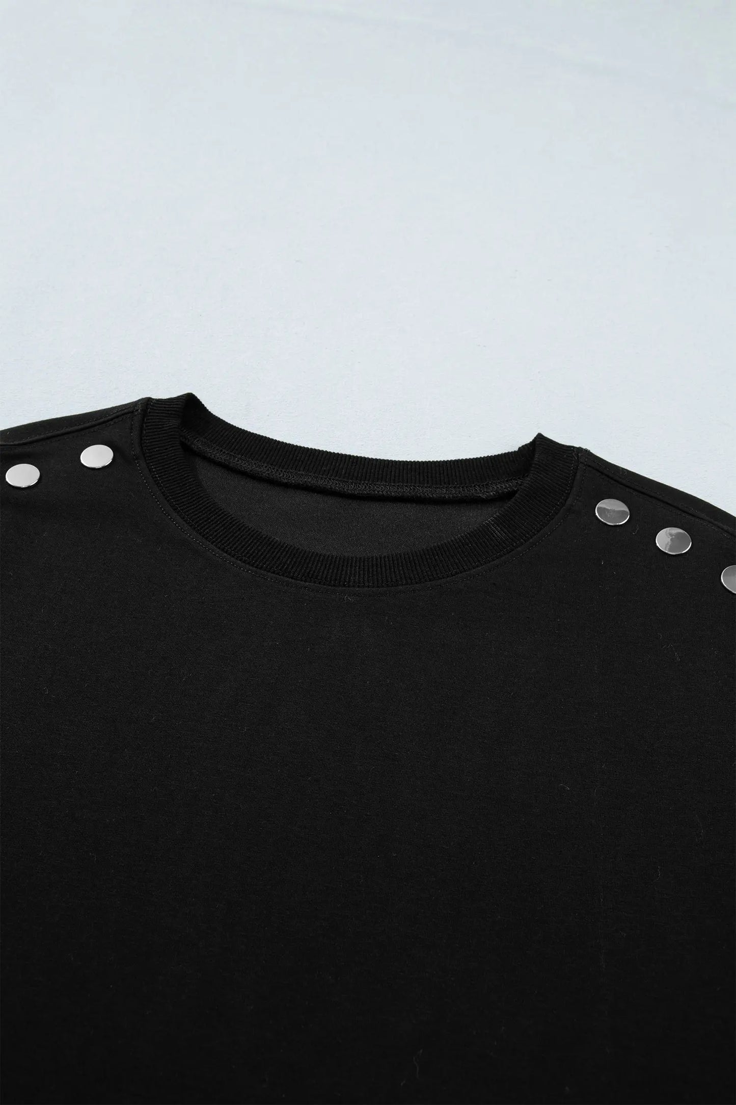 Black Casual Solid Short Sleeve Top with Metal Button Details Key Features - Tops