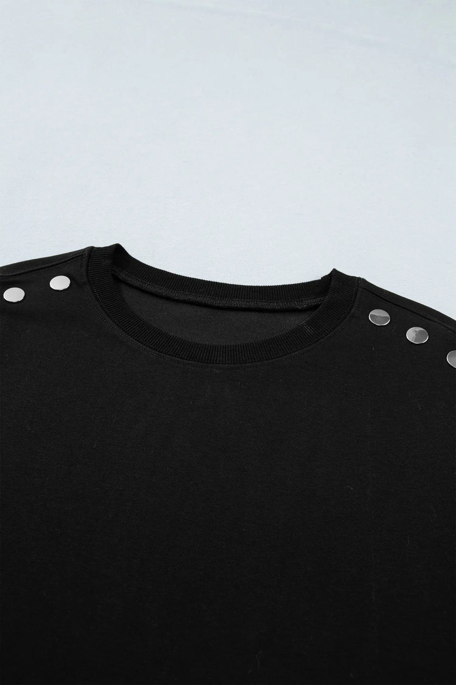 Black Casual Solid Short Sleeve Top with Metal Button Details Key Features - Tops