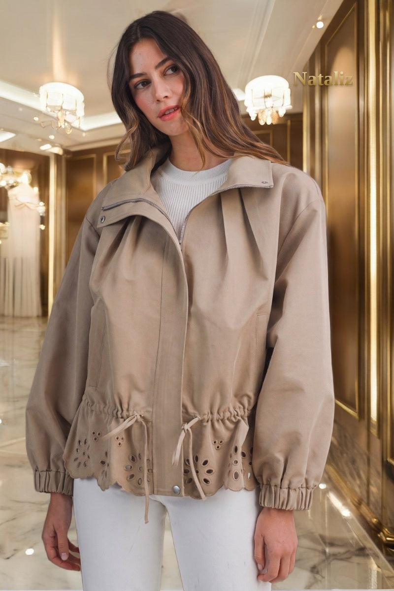 Eyelet Hem Anorak Jacket model front view