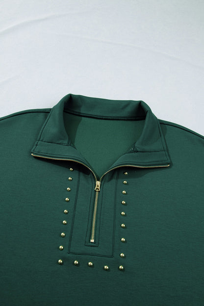 Evergreen Plus Size Glow Studded Zip up T Shirt Dress with Pockets - Casual Dresses