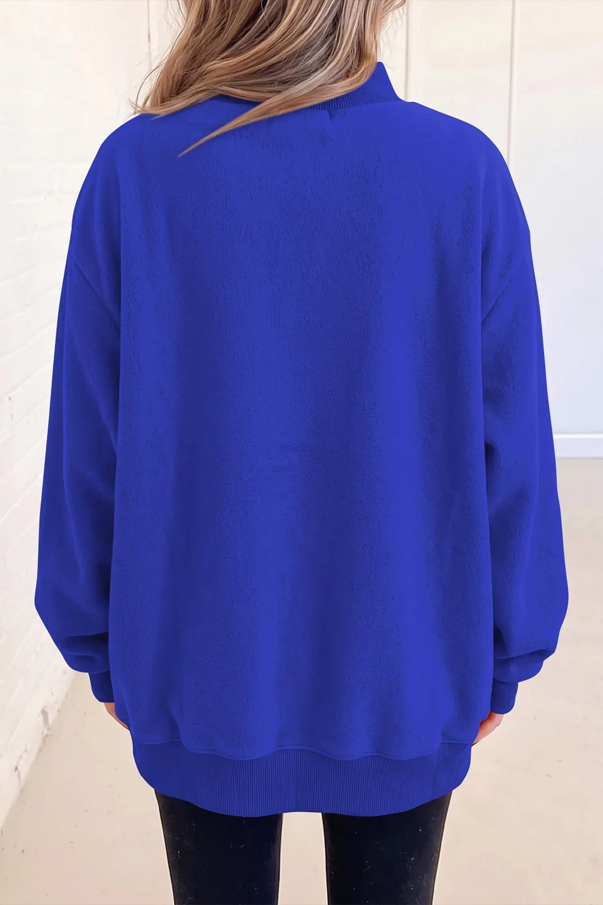 Bluing Oversize Drop Shoulder Reversible Mock Neck Sweatshirt