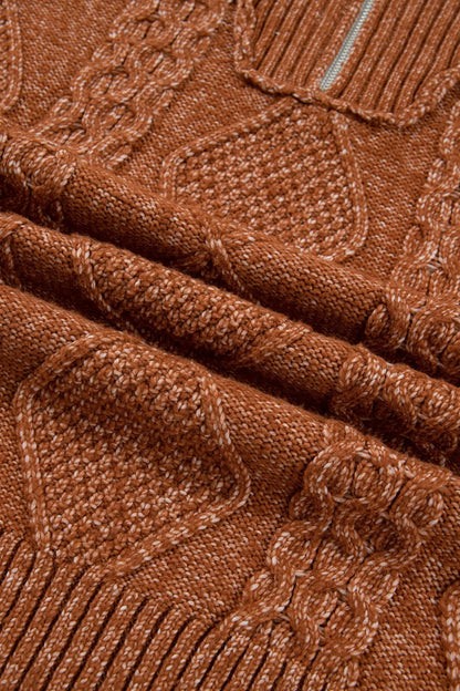 Clay Zip-Up Cable Knit Drop Shoulder Sweater Dress