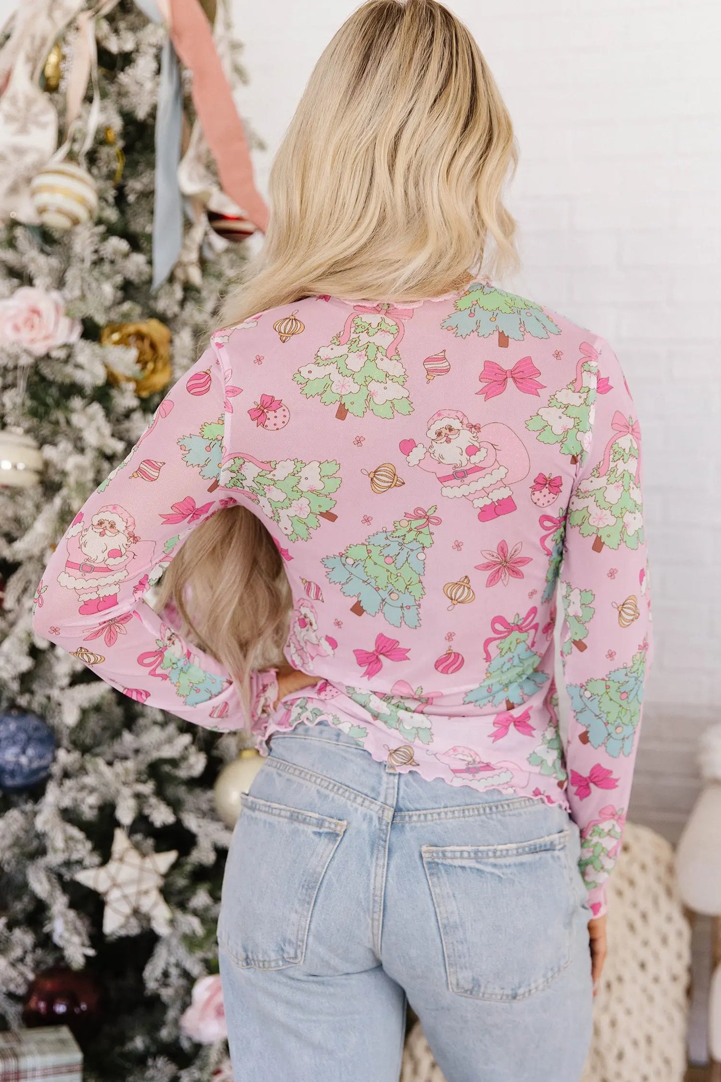 Pink Abstract Print Stand Neck Slim Fit Long Sleeve Top