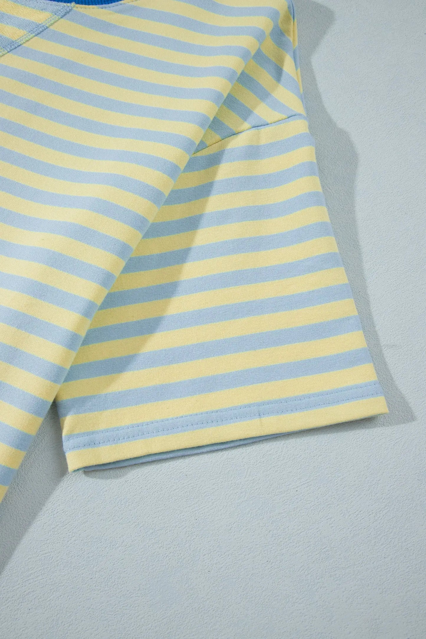 Yellow Stripe Colorblock Trim Crew Neck Loose Tee Drawstring Elastic Waist 2pcs Pant Set