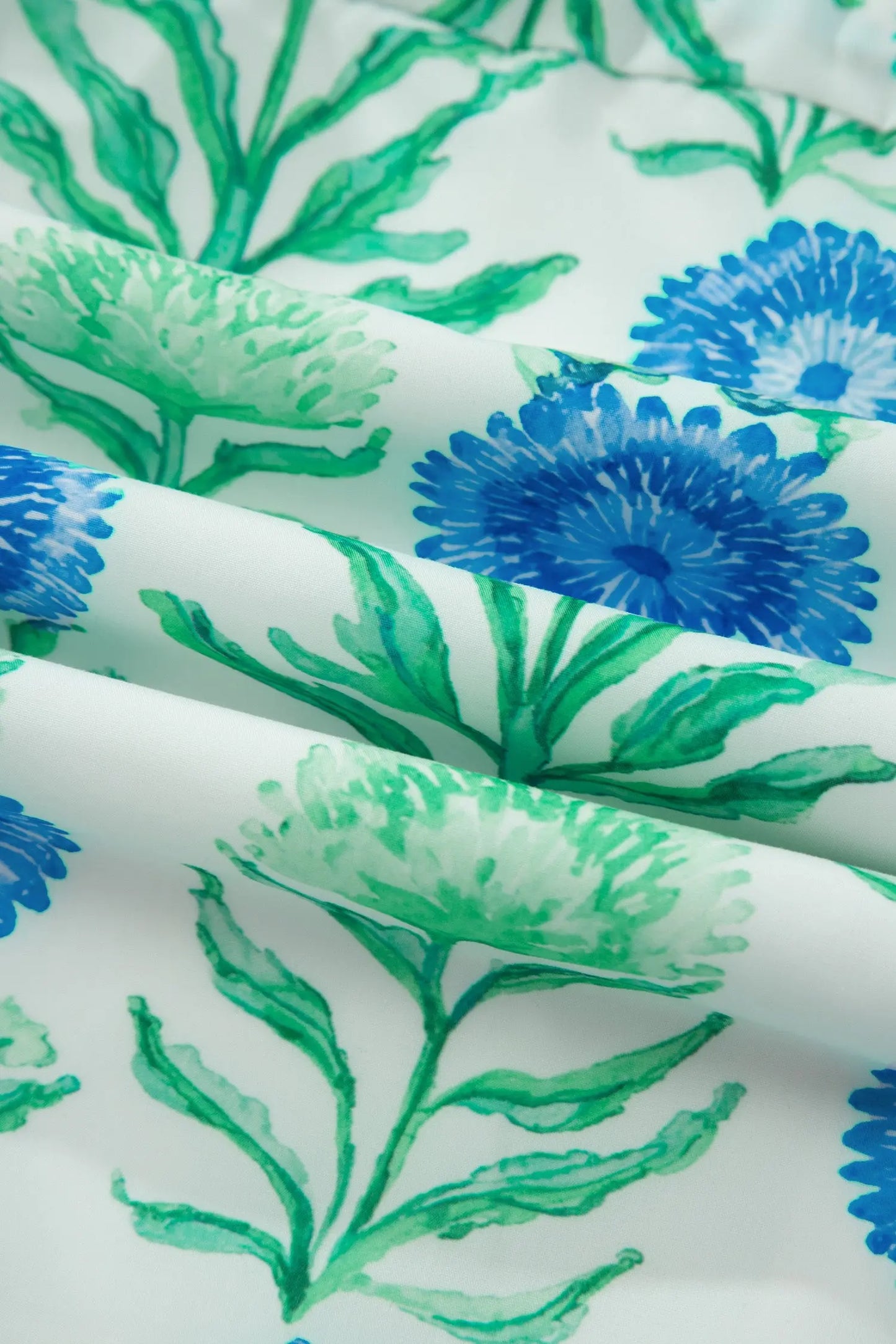 Sky Blue Floral Print Half Button Frilly Short Sleeve Dress
