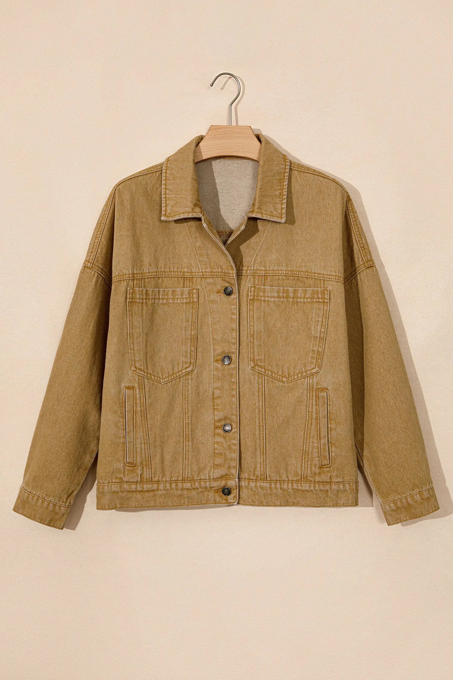 honey gold Metal Button Front Long Sleeve Collar Denim Jacket