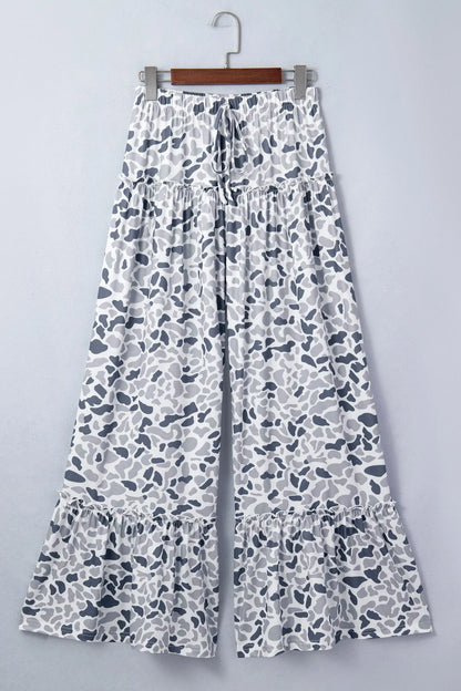 Brown Camo Print Wide Leg Casual Pants