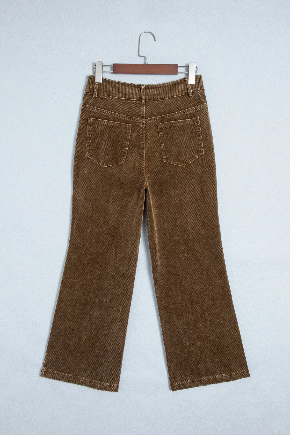Camel Straight Leg Corduroy Metal Button Zip-up Pants
