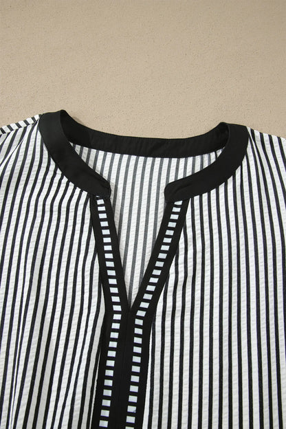 Black Stripe Plus Size Slit V Neck Tiered Flutter Sleeve Maxi Dress Nataliz