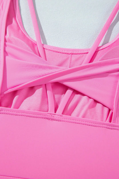 Bright Pink Twisted Strappy Back Active Mini Dress with Shorts