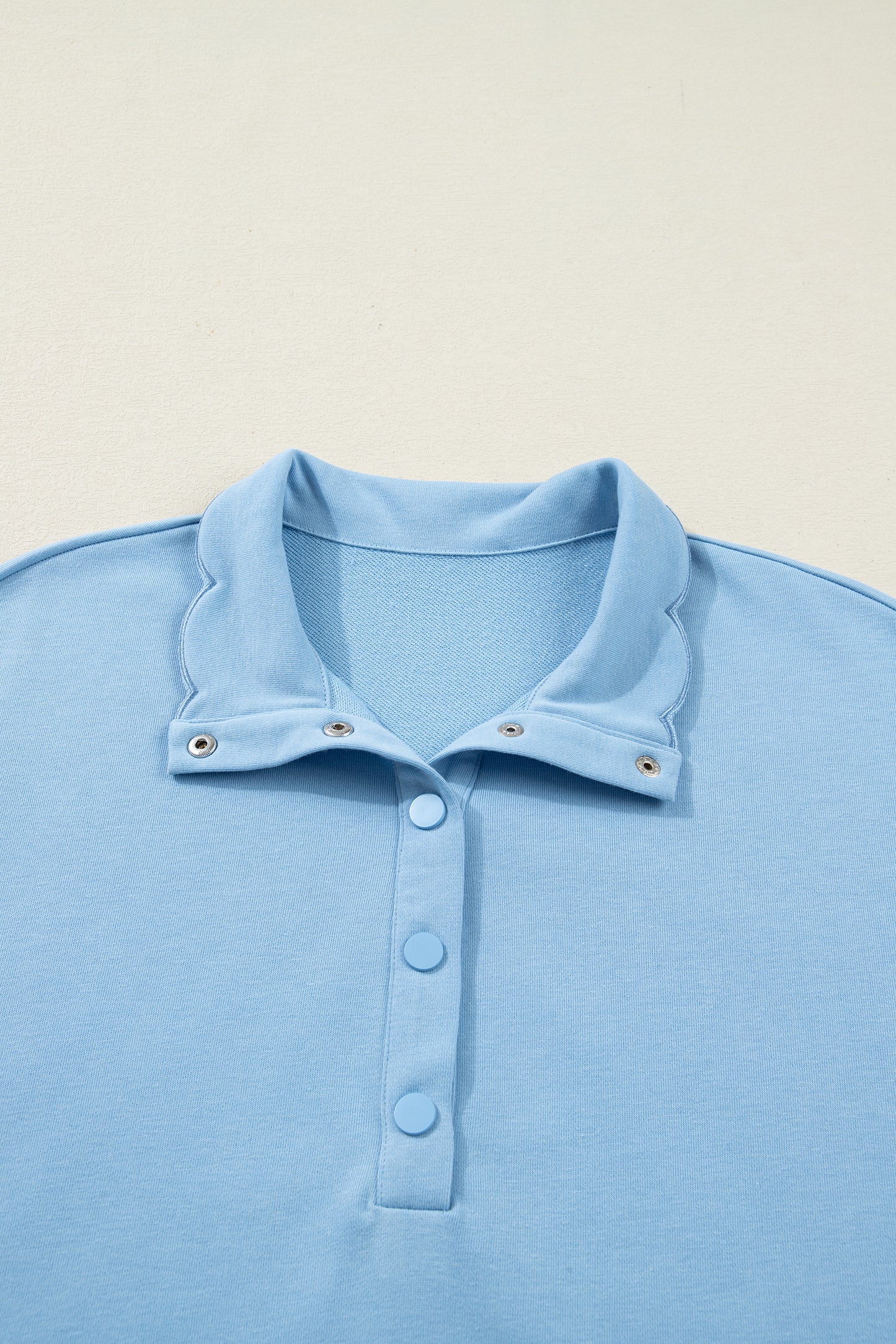 Sea Green Solid Color Snap Button Polo Collar Short Sleeve Scallop Hem Mini Dress