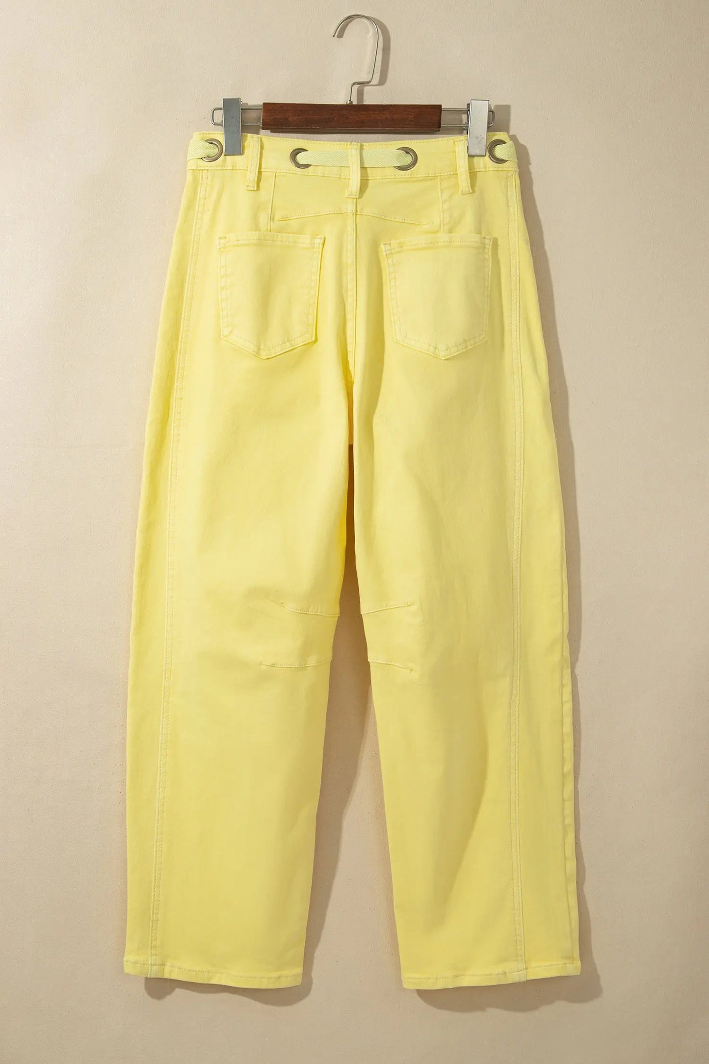 Yellow Solid Color Grommet Detail Knot Waist Barrel Jeans