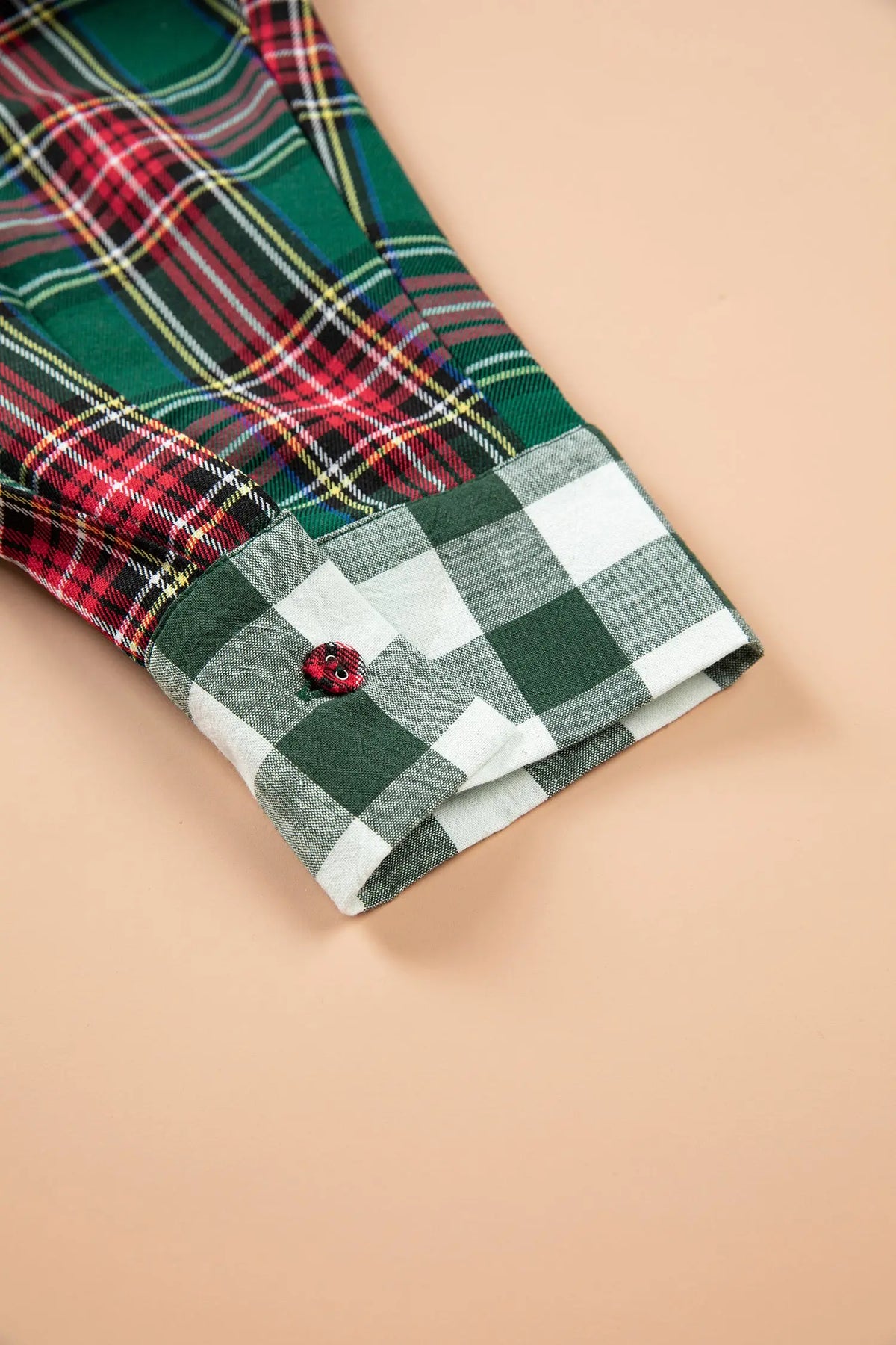 Green Plaid Long Sleeve Shift Plus Size Shirt