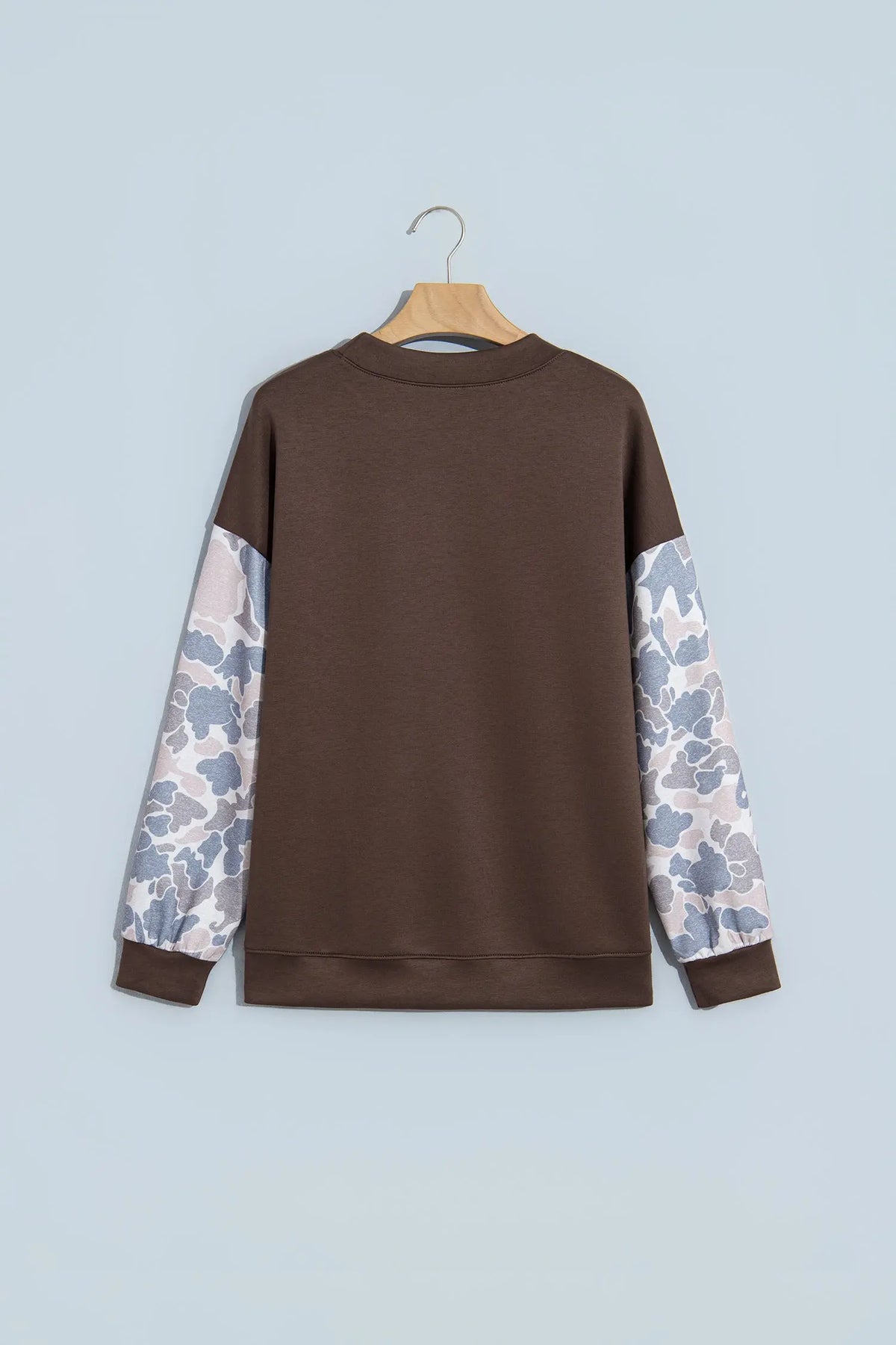 Beige Camouflage Sleeve Crewneck Baggy Pullover Sweatshirt
