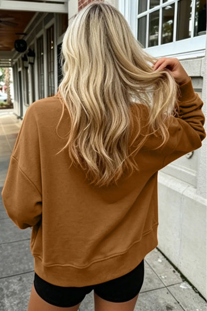 Chestnu COZY Embroidered Long Sleeve Stand Neck Shift Pullover Sweatshirt