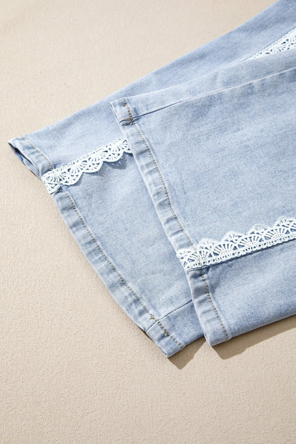 Beau Blue Lace Trim Casual Full-Length Regular Fit Jeans