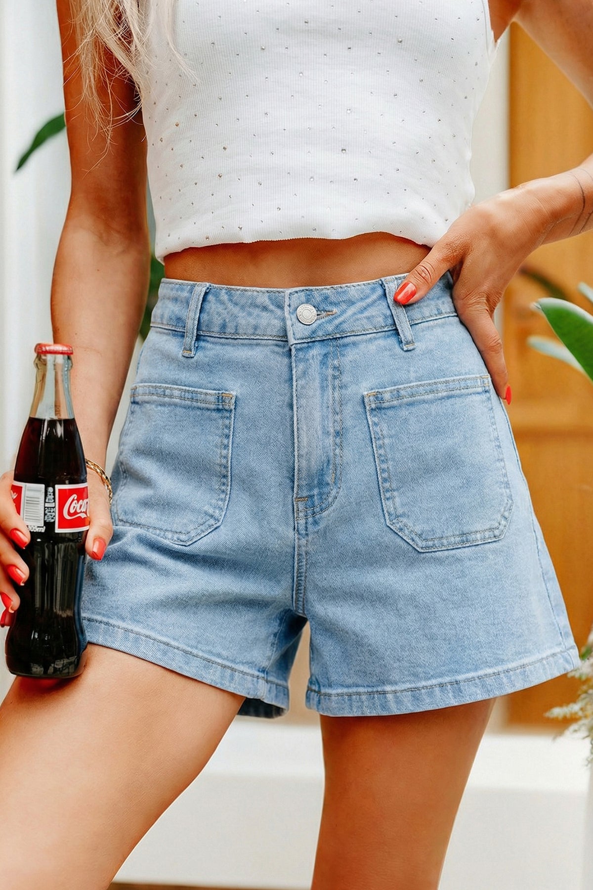Myosotis High Rise Patch Pocket Denim Shorts