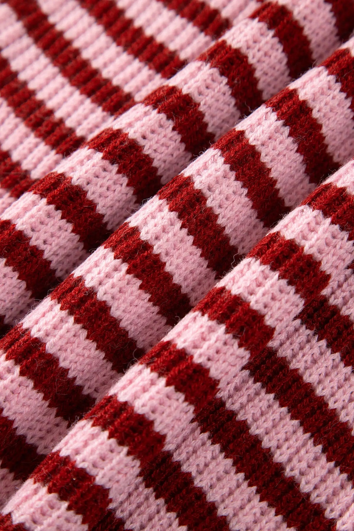 Red Stripe Striped High Neck Zip-up Sweater Long Sleeve Casual Fit Drop Shoulder Open Front Cardigan
