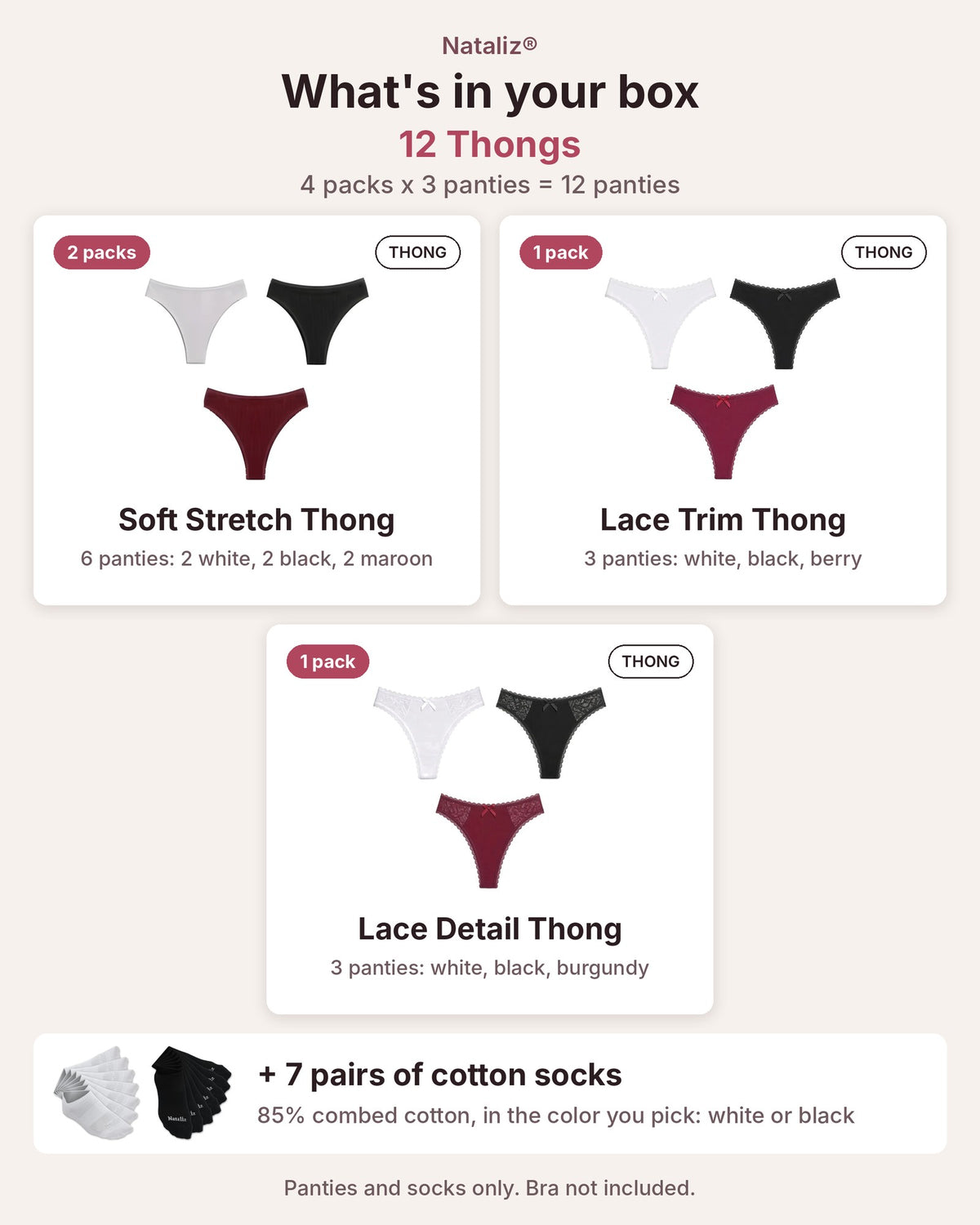 Stock-Up Bundle: 12 Women's 95% Cotton Panties + 7 Pairs Cotton Socks