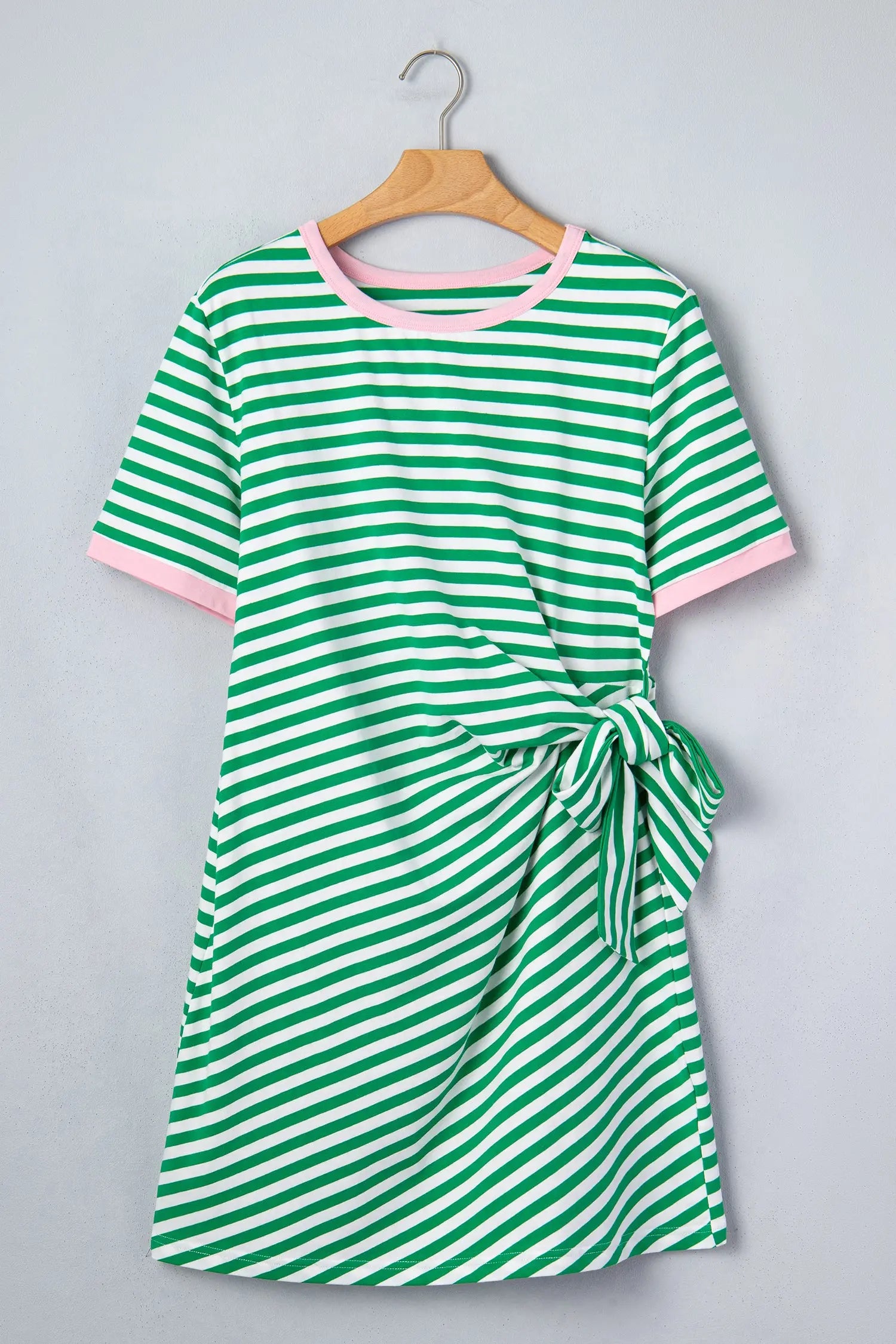Sky Blue Stripe Nautical Tie Contrast Trim Round Neck T Shirt Mini Dress Nataliz