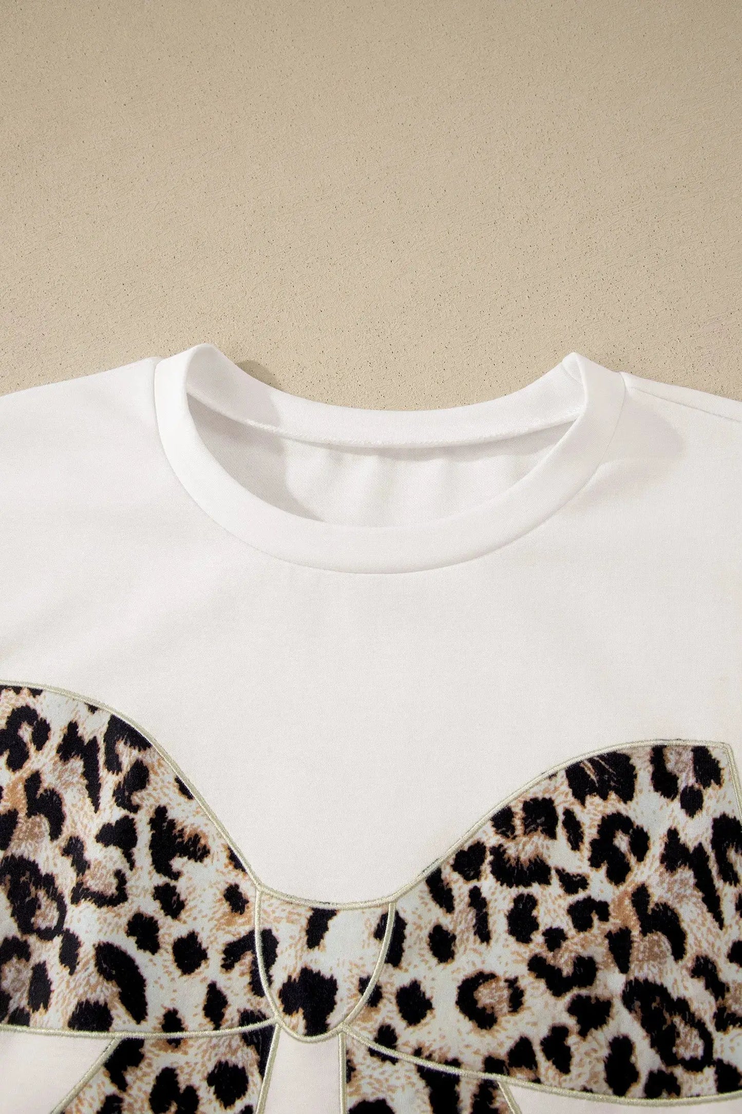 White Contrast Leopard Bow Patched Short Sleeve T Shirt Long Dress - Casual Dresses