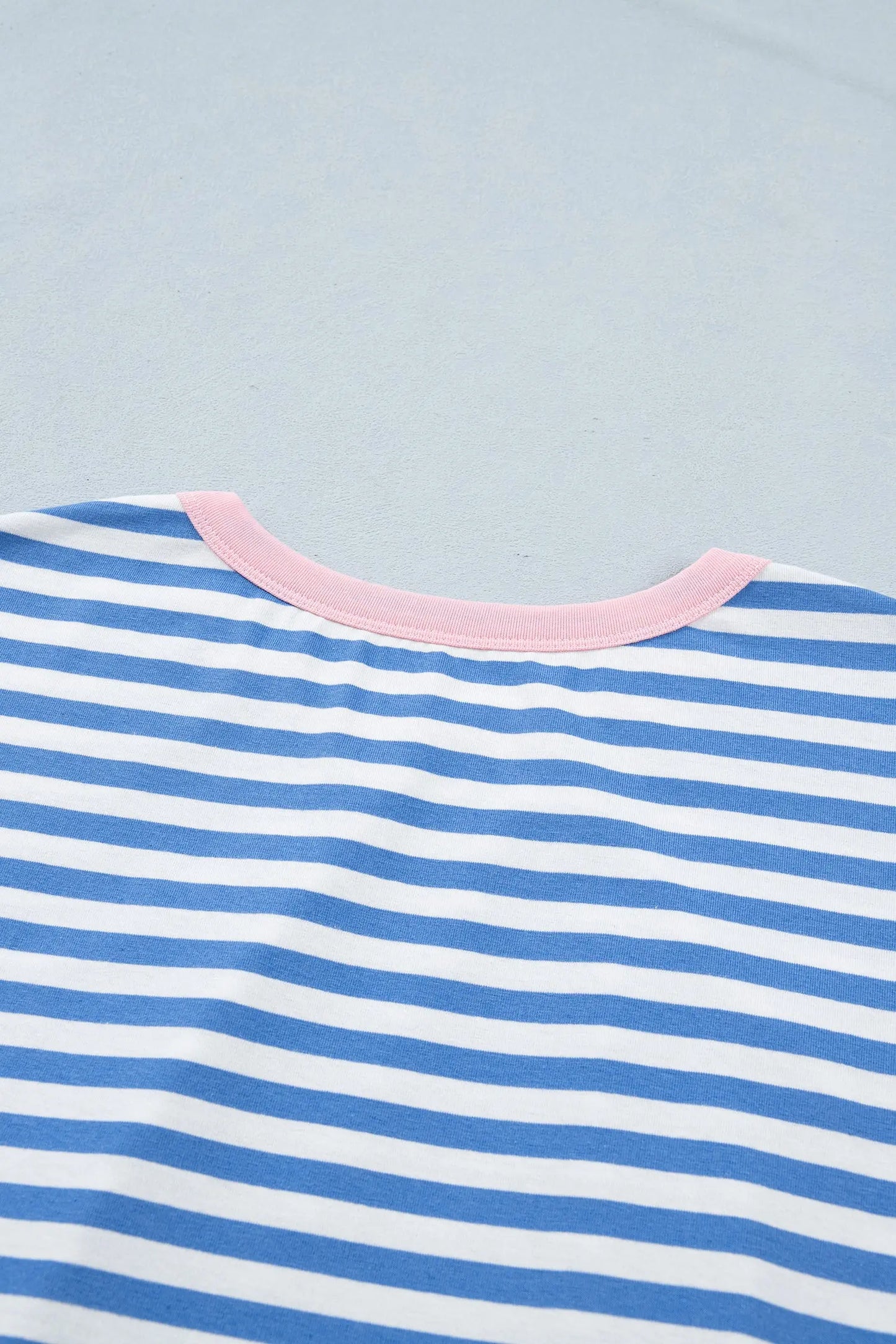 Sky Blue Stripe Nautical Tie Contrast Trim Round Neck T Shirt Mini Dress Nataliz