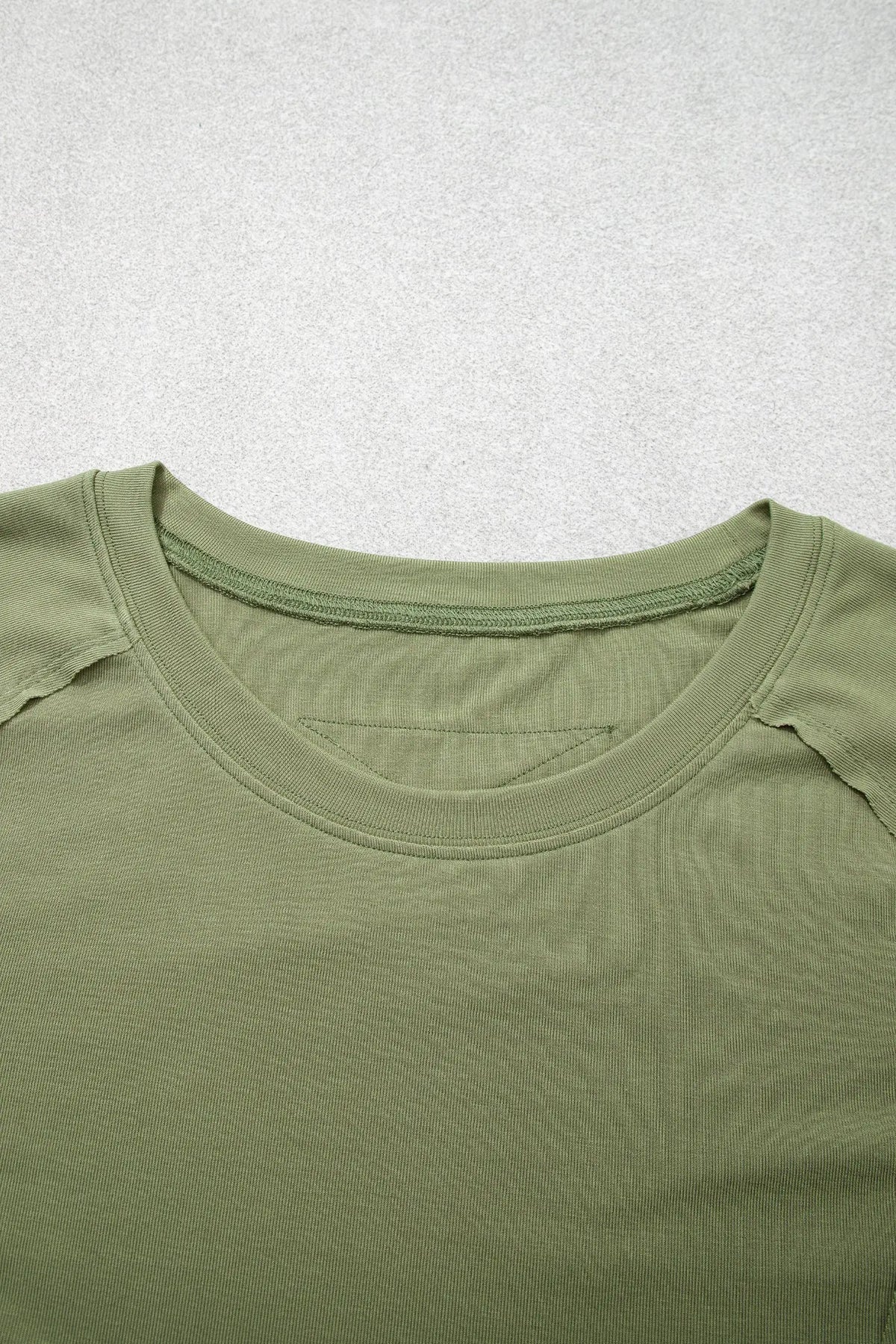 Guacamole Green Round Neck Paneling Long Sleeve Top