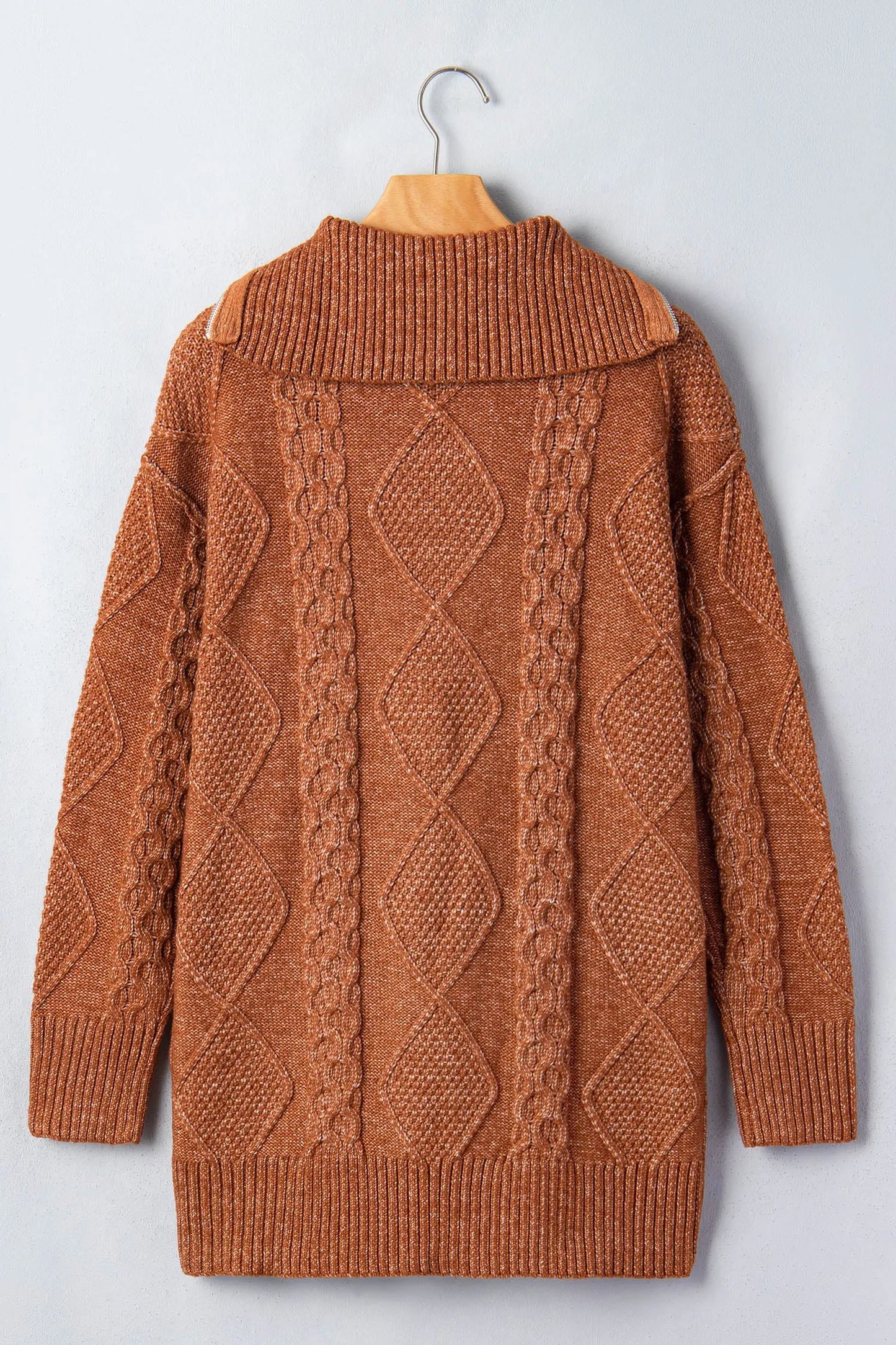 Clay Zip-Up Cable Knit Drop Shoulder Sweater Dress