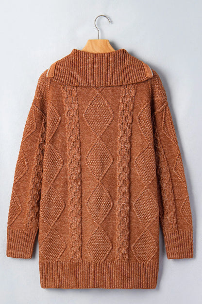 Clay Zip-Up Cable Knit Drop Shoulder Sweater Dress