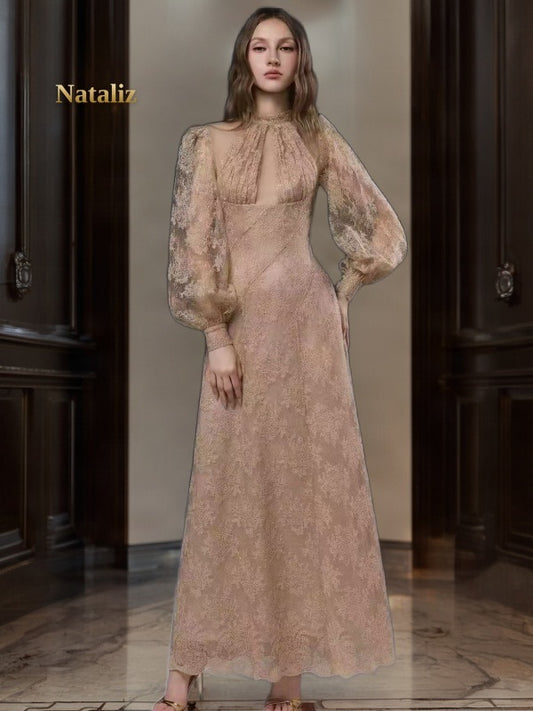 Floral Puff Sleeve Maxi Dress model front view