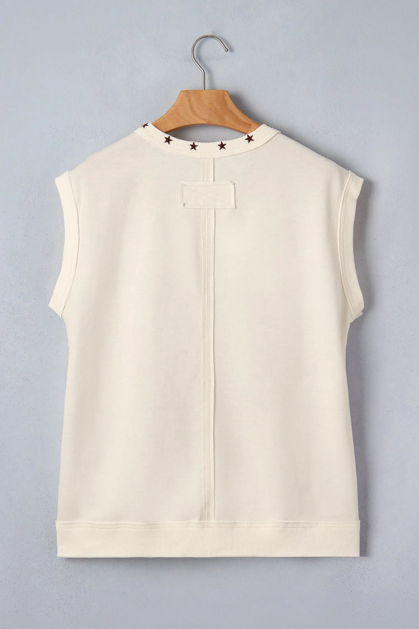 White Horseshoe Embroidered Star Trim V Neck Loose Tank Top