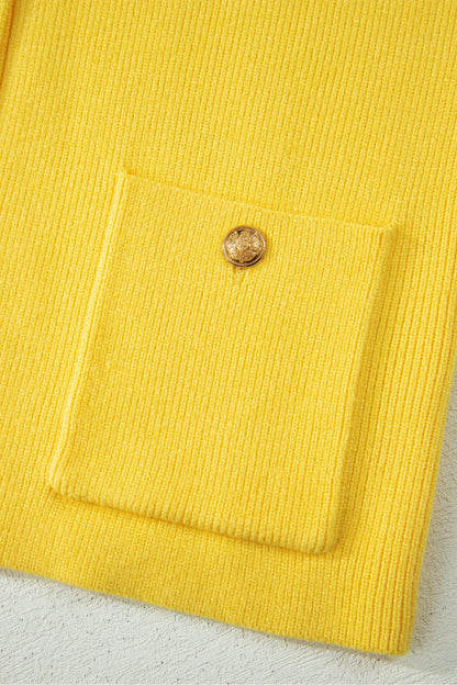White Solid Color Sleeveless Knit Button Pocketed Sweater Nataliz