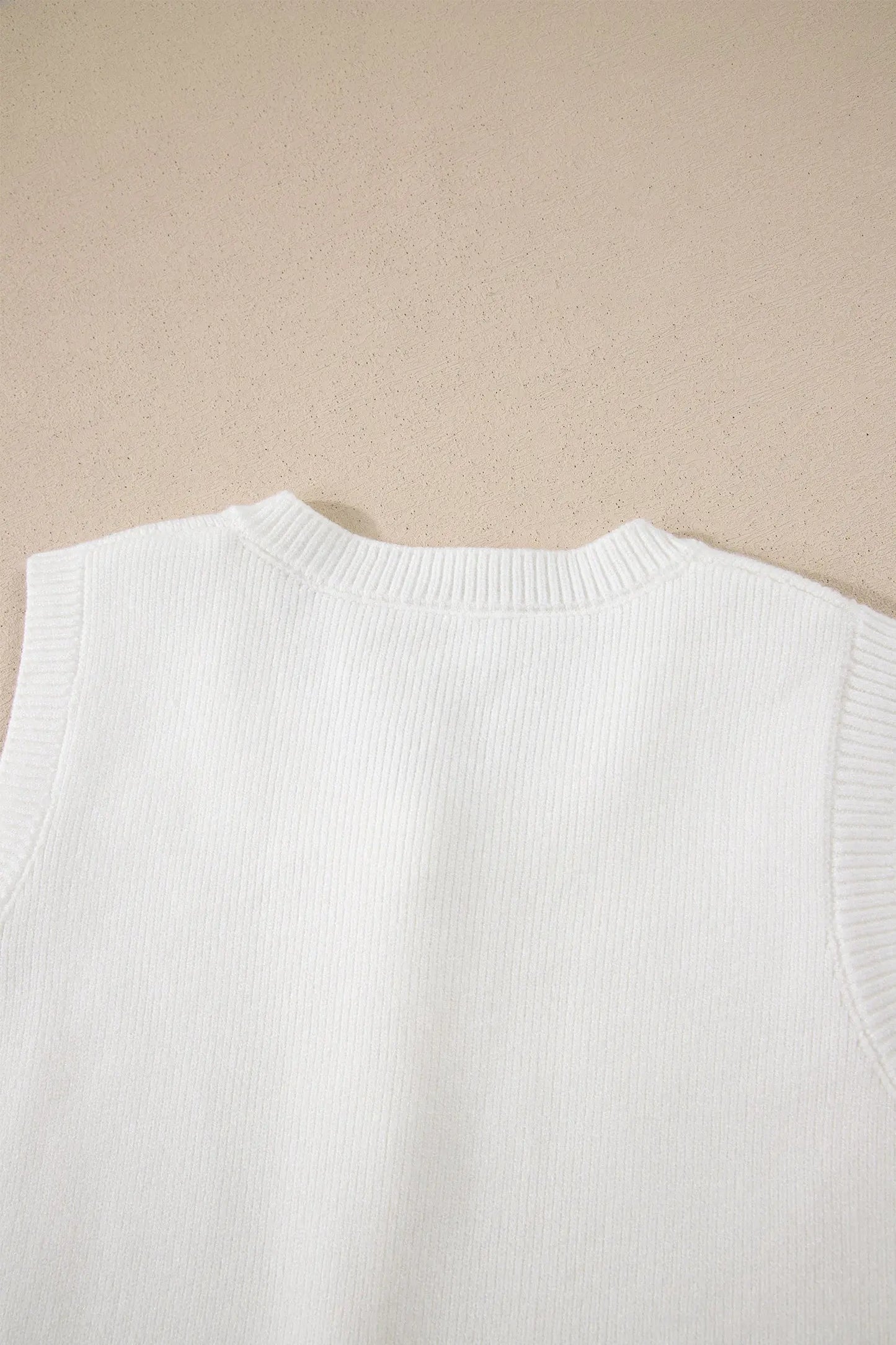 White Solid Color Sleeveless Knit Button Pocketed Sweater