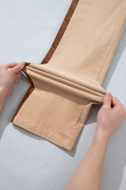 Smoke Gray Corduroy Side Panel Colorblock Straight Leg Pants