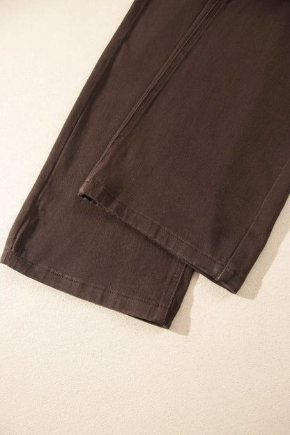 Coffee Western Colorblock Pockets Button Fly Decorative Belt Loops Straight Leg Jeans
