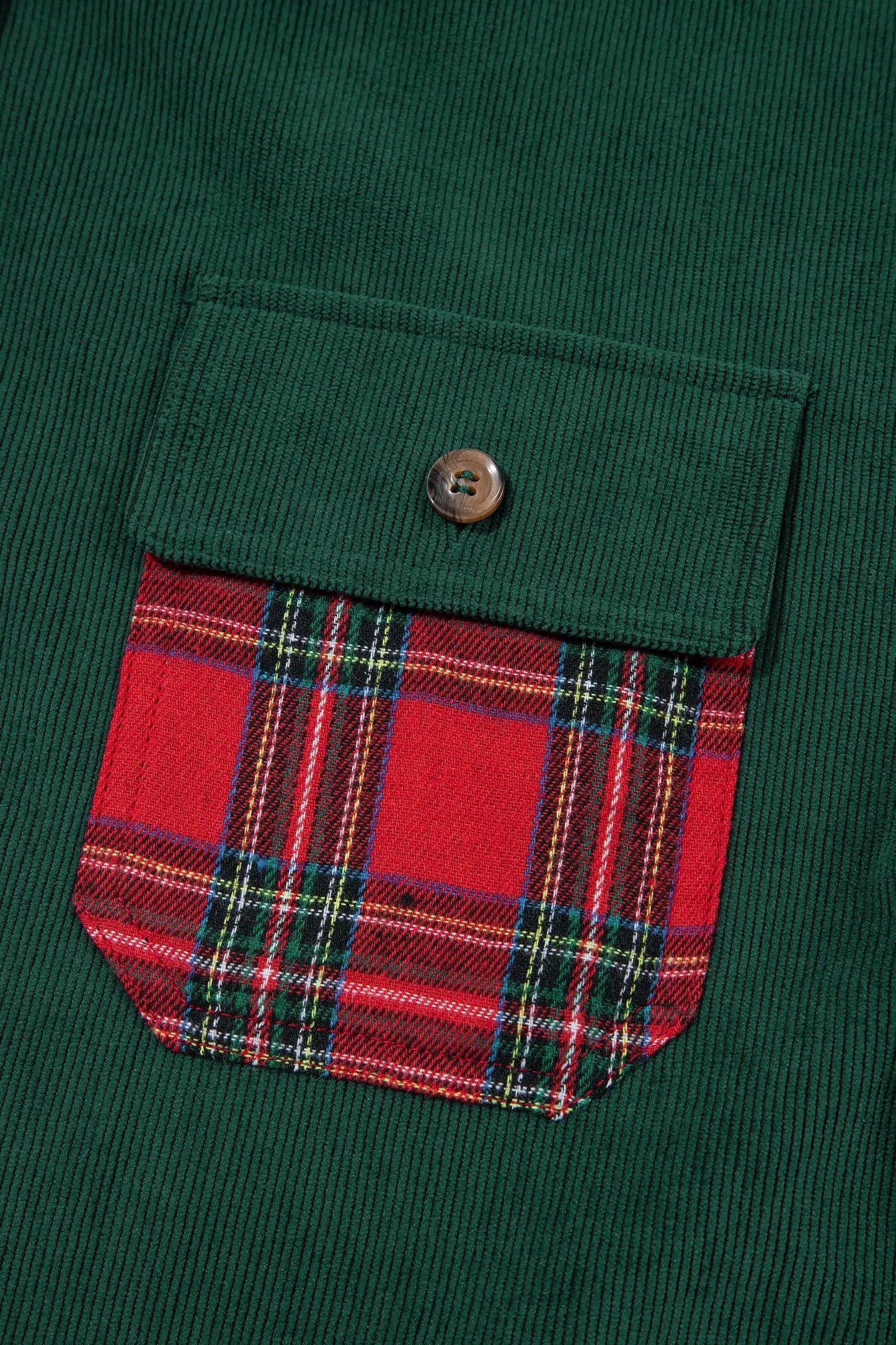 Blackish Green Plaid Pocket Button Long Sleeve Shift Shacket