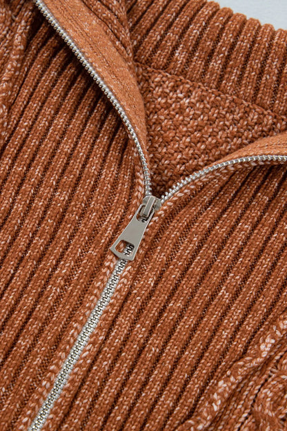 Clay Zip-Up Cable Knit Drop Shoulder Sweater Dress