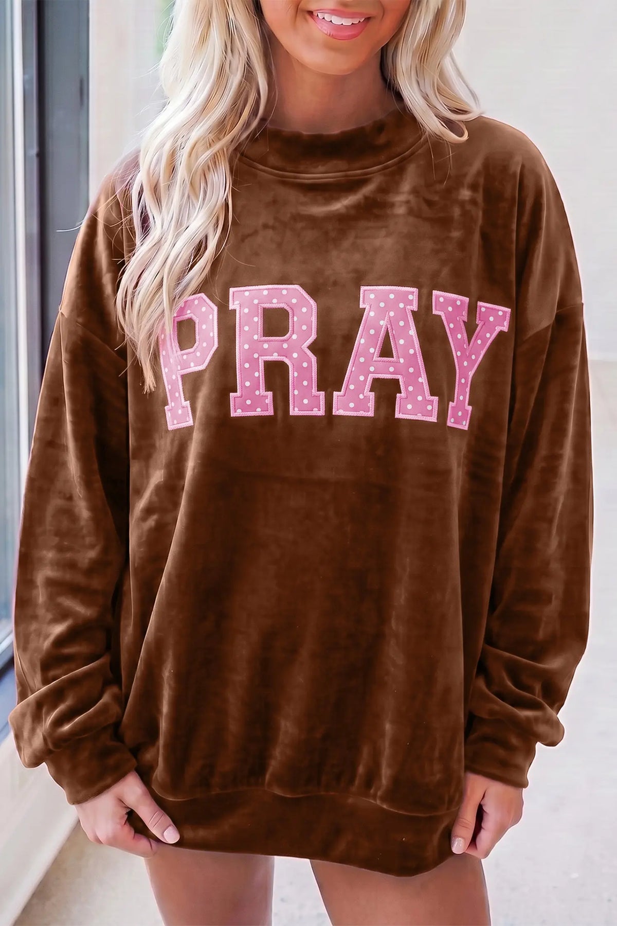 Christmas Velvet Graphic Print Long Sleeve Sweatshirt