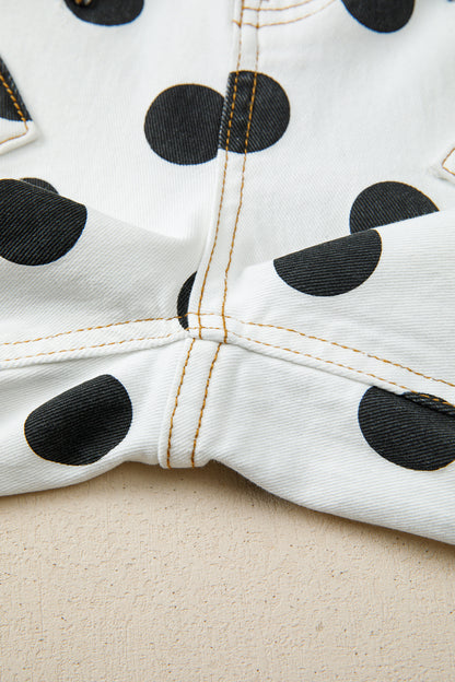 Sky Blue Polka Dot Print Bow Detail Pocketed Jeans