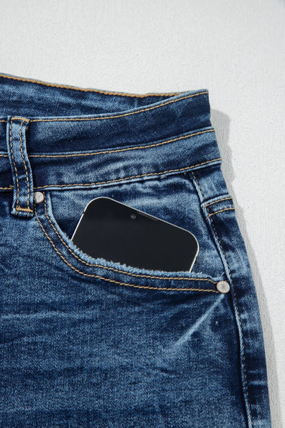 Sail Blue Acid Wash Pocket Detail Flare Jeans
